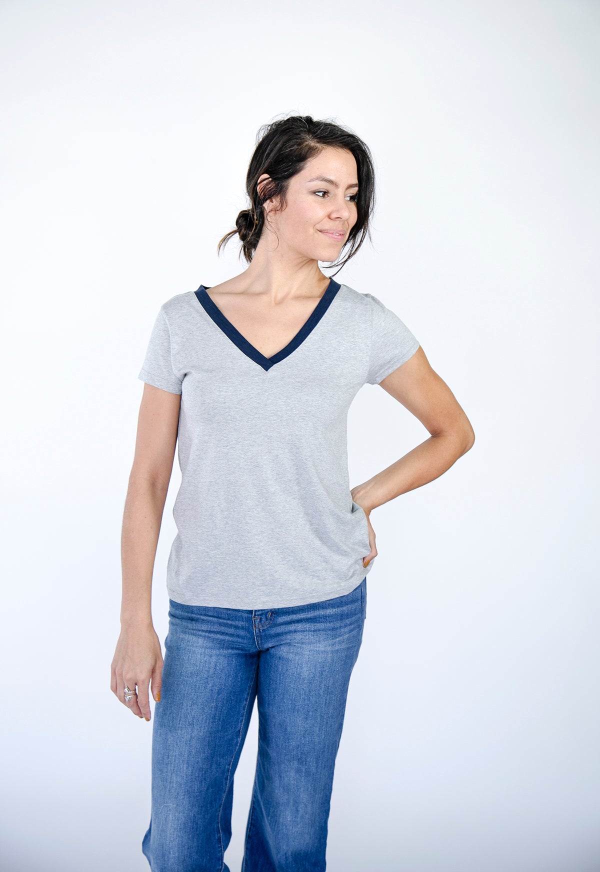 Classic V-Neck T-Shirt | Saragasso Sea and Harbour Mist harbour-mist-and-saragasso-sea
