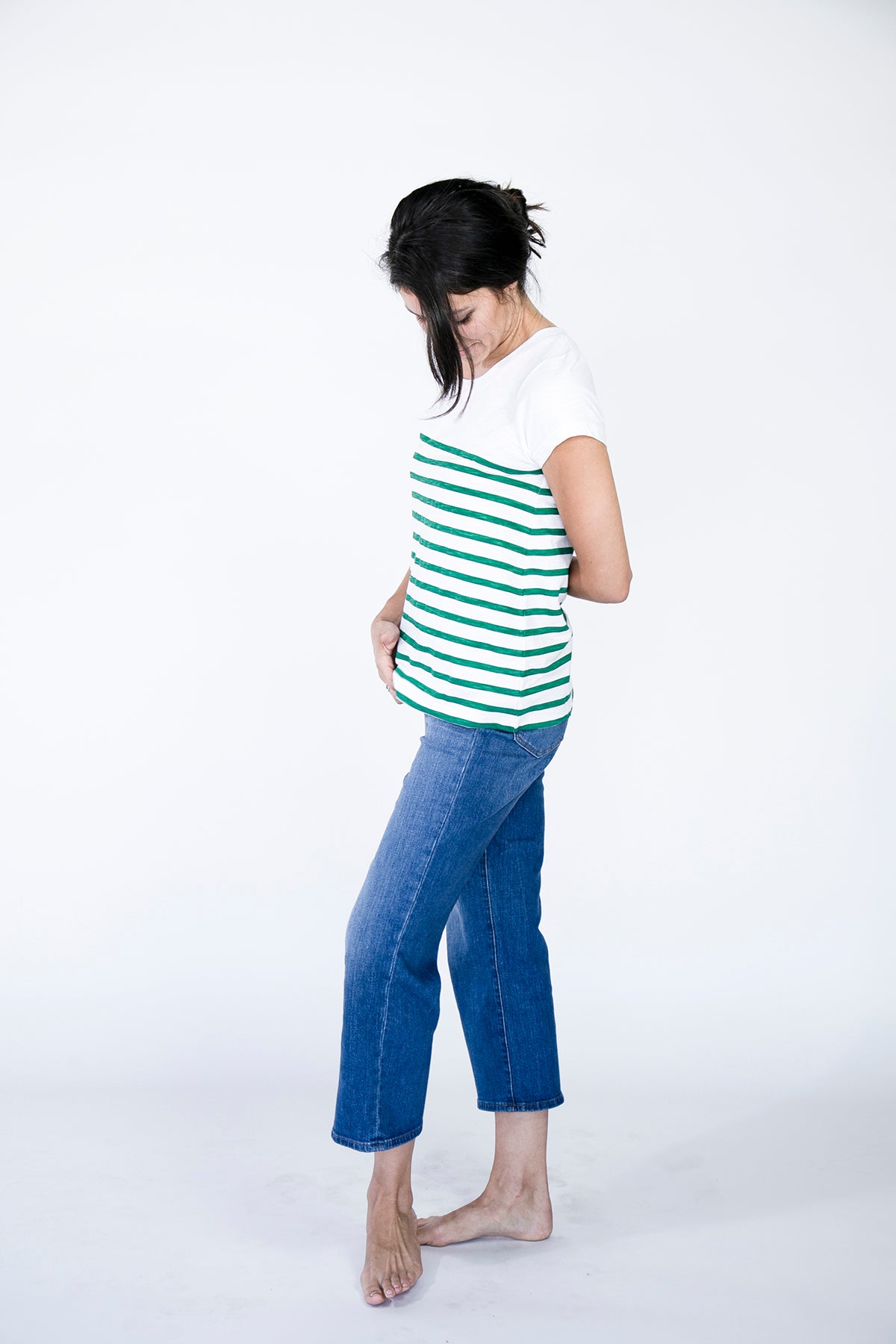 High Scoop T-Shirt | Saragasso Sea and Harbour Mist brilliant-white-with-emerald-stripe